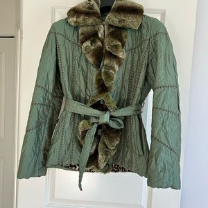 J.N.C  Belted Winter Long Sleeves Puffer Jacket with Natural Fur